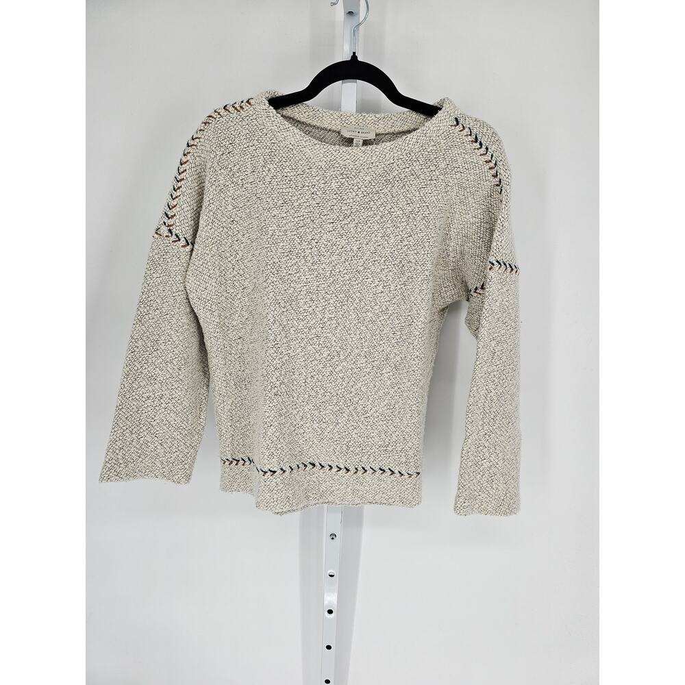 Lucky Brand Women Embroidered Trim Textured 3/4 Sleeve Pullover Sweater Size S/P